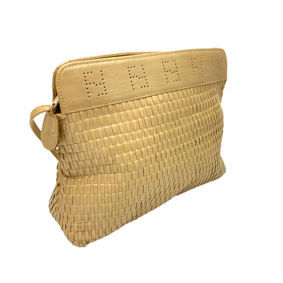 Vintage Fendi Vintage Tan Woven Leather Crossbody Bag Purse - Picture 5 of 12